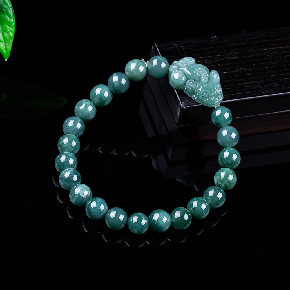 Women Accessories For Gift - Natural Burmese Jadeite Pixiu Bracelet Vintage