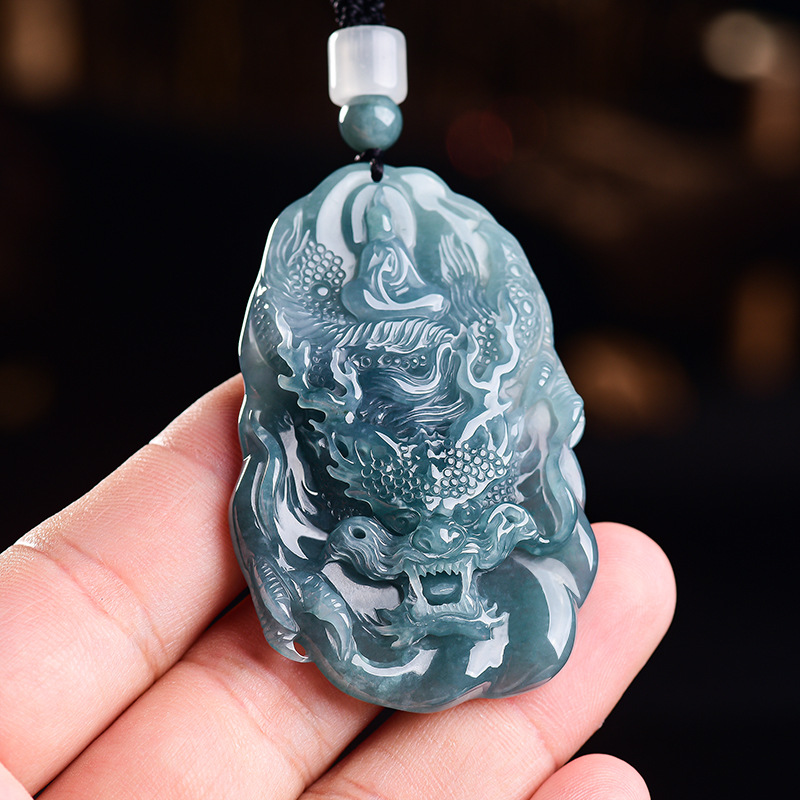 Women Accessories For Gift - Natural Burmese Jadeite Dragon Pendant Necklace
