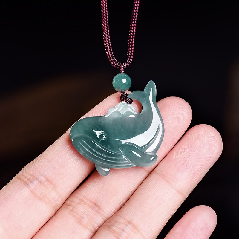 Women Accessories For Gift - Natural Burmese Jadeite Whale Pendant Necklace