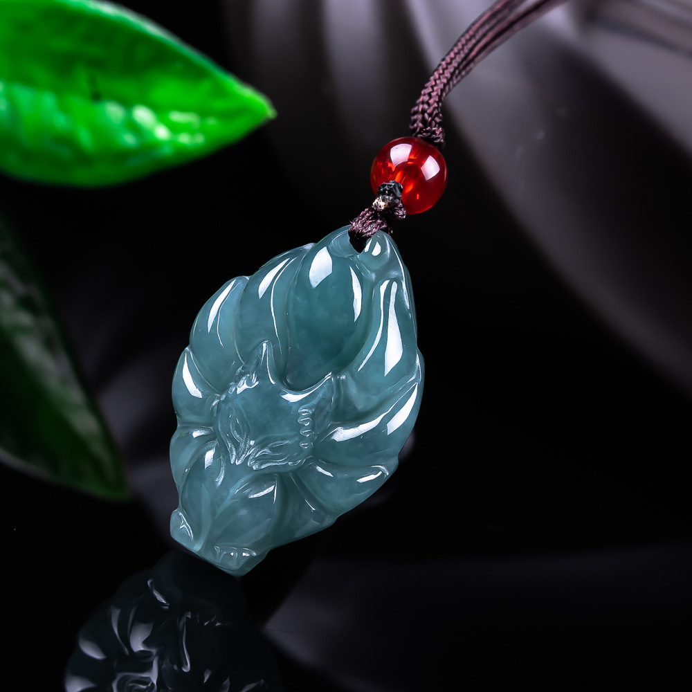 Women Accessories For Gift - Natural Burmese Jadeite Fox Pendant Necklace