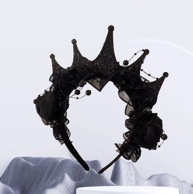 Women'S Victorian Accessories - Gothic Black Rose Lace Crown Headband
