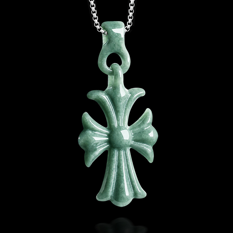 Women Accessories For Gift - Natural Burmese Jadeite Cross Pendant Necklace