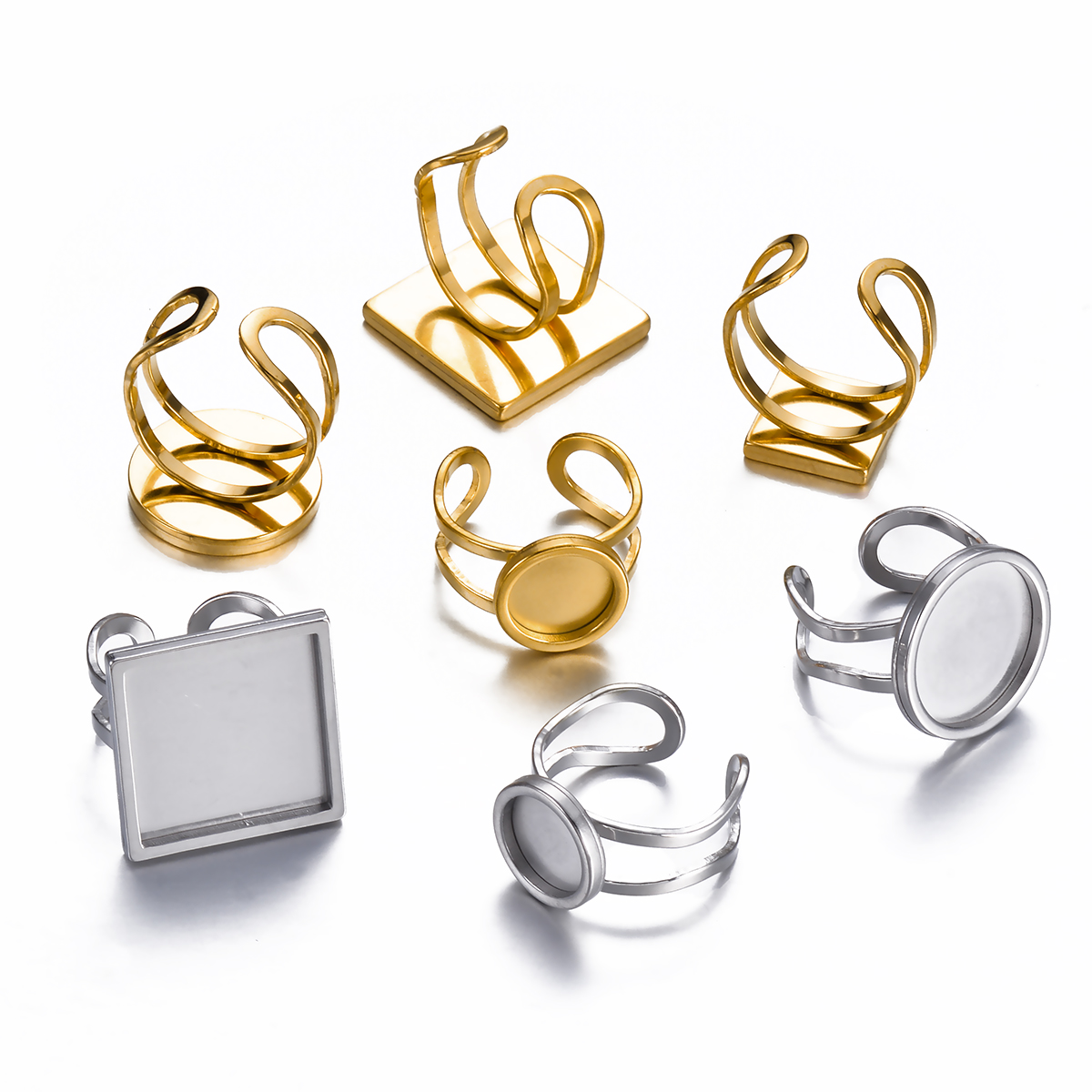 Ring Set Adjustable - 4PCS Stainless Steel Adjustable Ring Round