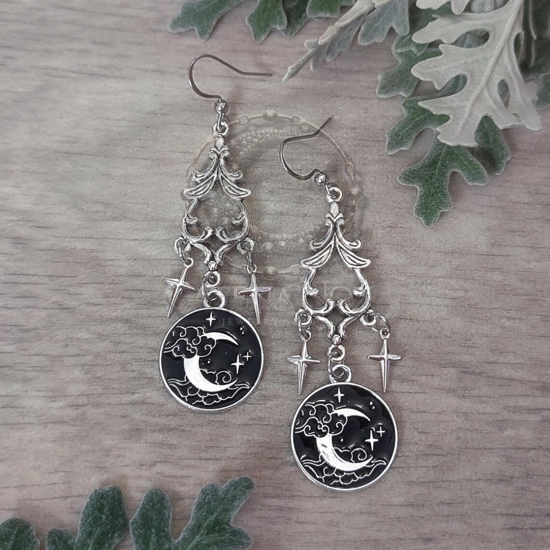 Women'S Victorian Accessories - Moon Magic Earring,Gothic Jewelry,Witch Accessories,Cross Star,Gothic,Engraved,Victorian,Mysty,Pagan,Ear