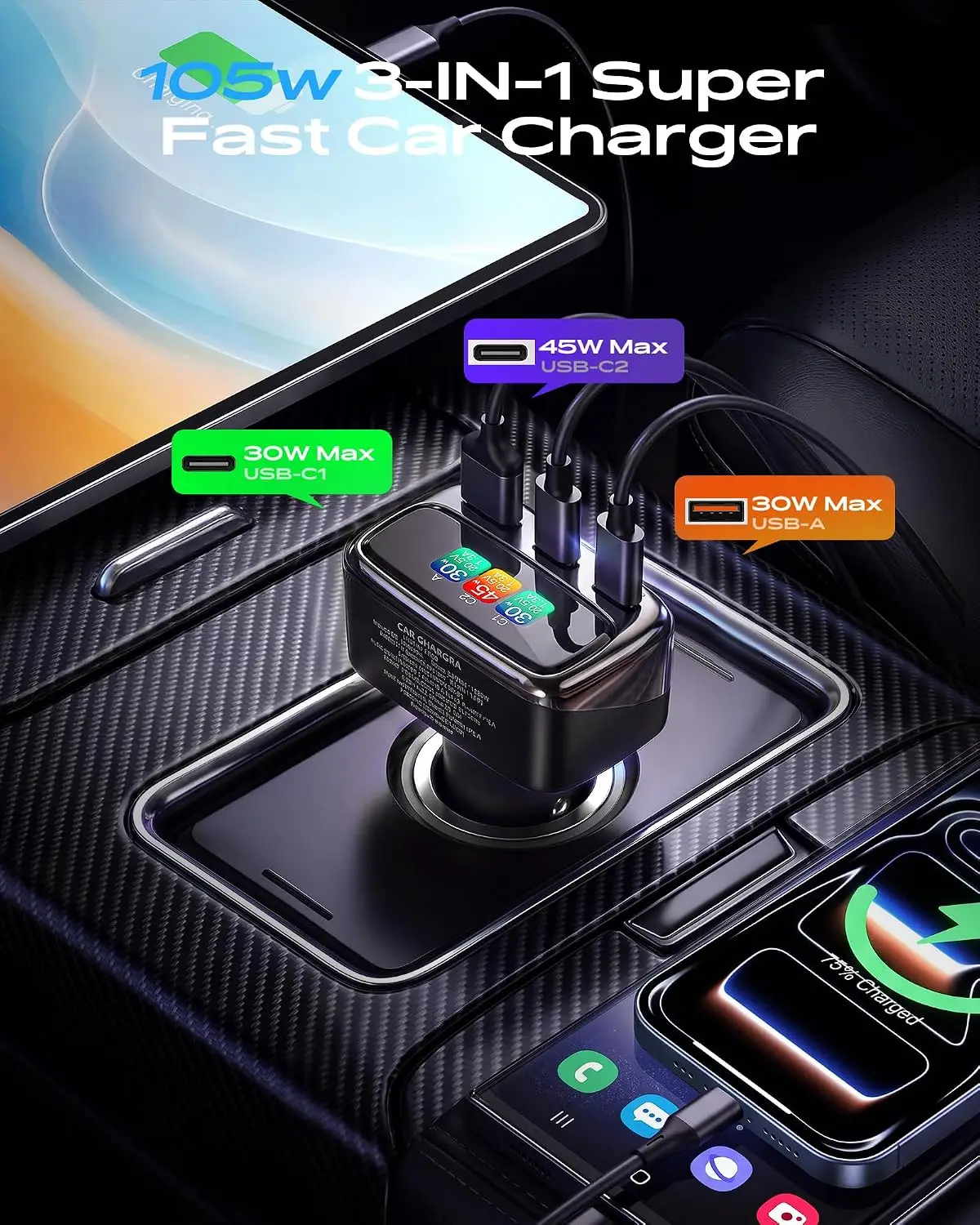105W USB C Car Charger with Di - Women Accessories For Gift recension och pris