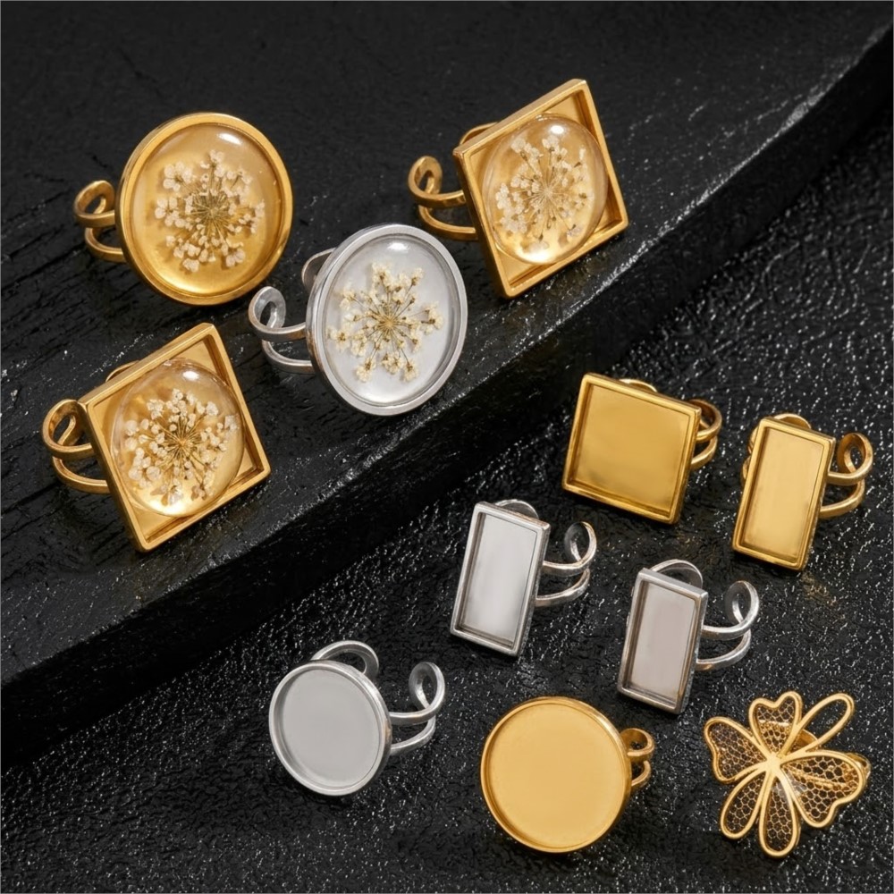 2pcs Stainless Steel Square Fl - Ring Set Adjustable recension och pris