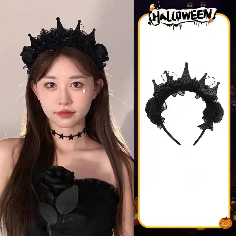 Gothic Black Rose Lace Crown H - Women'S Victorian Accessories recension och pris